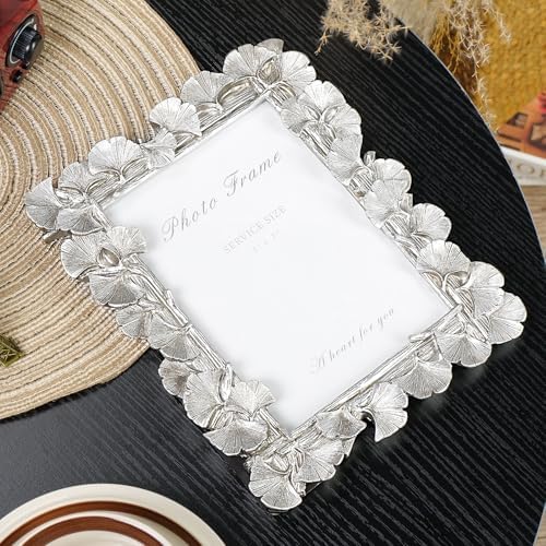 Cuspin 5x7 Silver Picture Frame Vintage Ornate Leaf Textured Photo Frame - Image 5