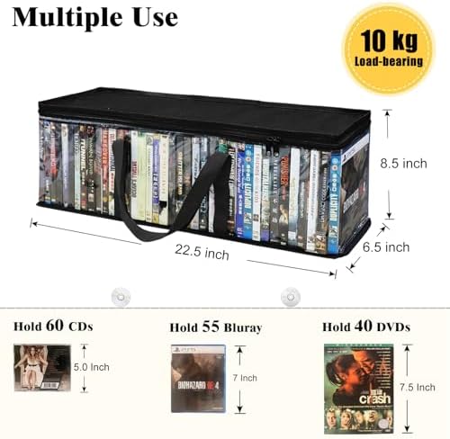 DVD Storage Bags, 2 Pack Holds 80 DVDs (40 Each), Water Resistant Clear PVC Case Holder Organizer with Handles, Stackable Media Storage for Blu Ray, CDs, Video Games - Image 2