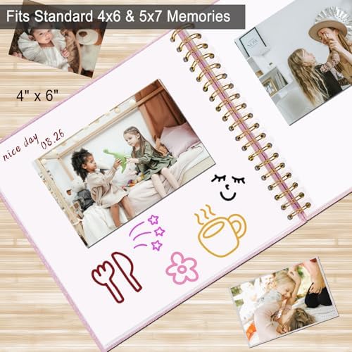 10 x 10 Inch Scrapbook Photo Album, Hardcover Kraft White Pages Arch Window Photo, Memory Book Linen Cover for Photos, Scrapbook Albums for Travel, Wedding Anniversary Christmas Baby 40 Pages, Pink - Image 6