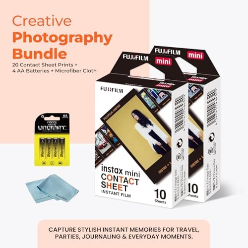 FUJIFILM Instax Mini Contact Sheet Instant Film (20 Shots) + 4 AA Batteries + BluebirdSales Microfiber Cleaning Cloth – Creative Photography Bundle (20 Shots Contact Sheet) - Image 2