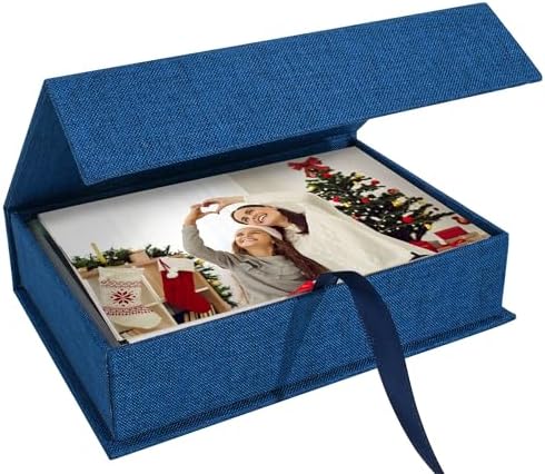 Photo Storage Box 4x6, Linen Photo Box - Blue by Hiwhy