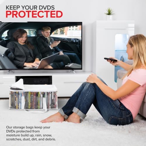 Stock Your Home DVD Storage Bags (Set of 4) Media Organizer Bag for DVDs, CDs, Blu Ray Disc, Movie Cases, VHS Box, Video Game Disks, Clear Plastic Holders with Carrying Handles and Zipper - White - Image 6