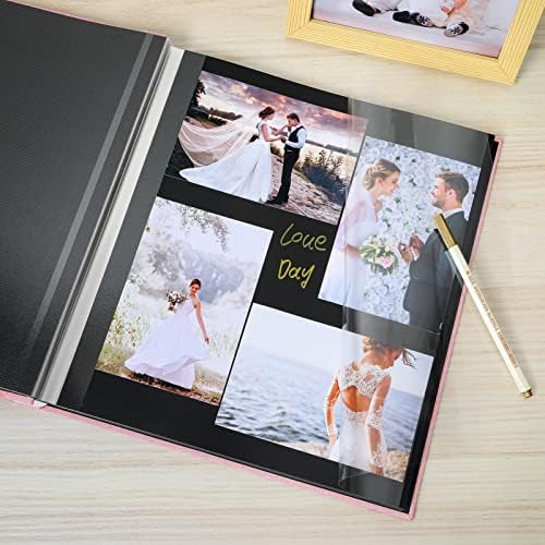 Spbapr Large Photo Album Self Adhesive Linen Cover Magnetic Scrapbook Album DIY Scrap Book 40 Black Sticky Pages for 4x6 5x7 8x10 10x12 Pictures with A Metal Pen, Pink - Image 4