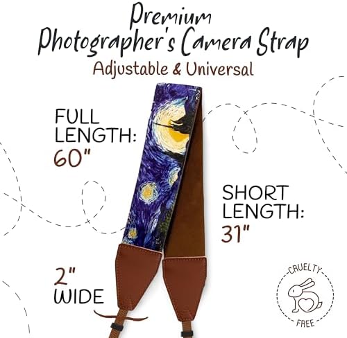 Art Tribute Camera Strap - Shoulder, Crossbody & Neck Camera Strap for Photographers, Fits All Cameras, Canon Nikon Sony Fujifilm, Padded Strap W/Quick Release, Leather Ends, Van Gogh Starry Night - Image 5