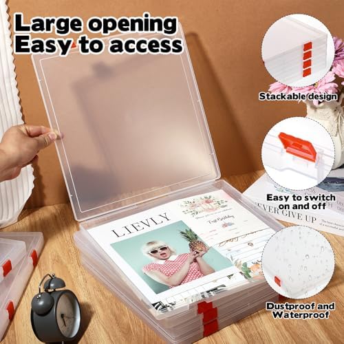 Rainmae 12"x12" Scrapbook Paper Storage, Stackable Kids Artwork Storage Organizer Box, Craft Paper Organizer Case for Board Game, Document, Magazine, Art Supplies (4 Pack) - Image 5