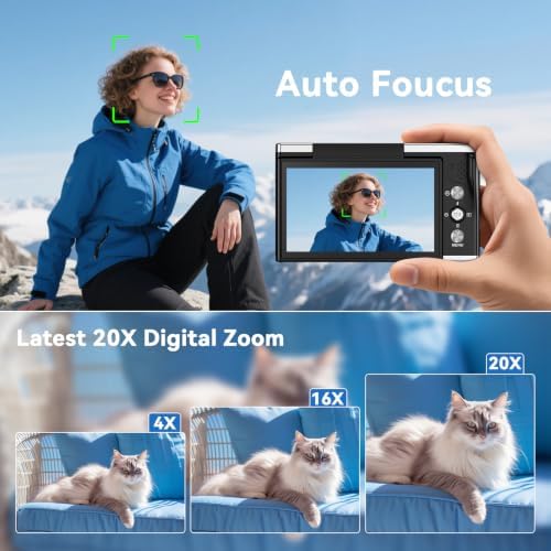 8K Digital Camera for Photography with WiFi 96MP Autofocus Vlogging Camera for YouTube Video 3.5'' 180°Flip Screen 20X Zoom Anti-Shake Compact Point and Shoot Cameras for Beginner Creator with SD Card - Image 5