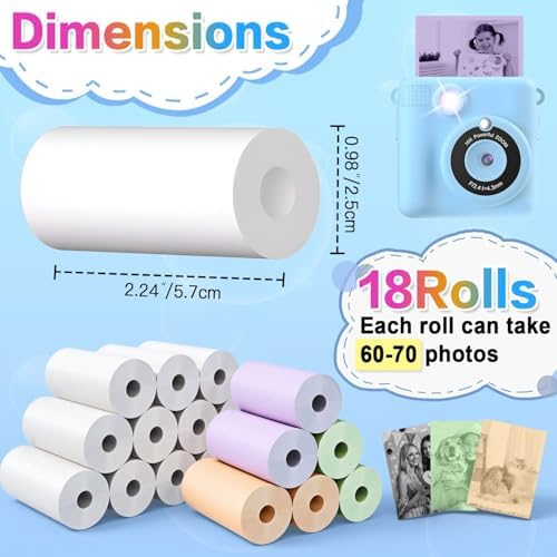 18 Rolls Kids Camera Paper Roll Refill Compatible with Most Instant Print Cameras for Kids BPA Free （2.24"x0.98" ） - Image 4