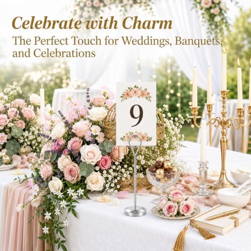 Radezon 12 Pcs Silver Table Number Holders, 6 Inch Tall Place Card Holders for Table, Sturdy Photo Picture Holders with Anti-Tip Base for Wedding Reception, Party, and Event Centerpiece - Image 7