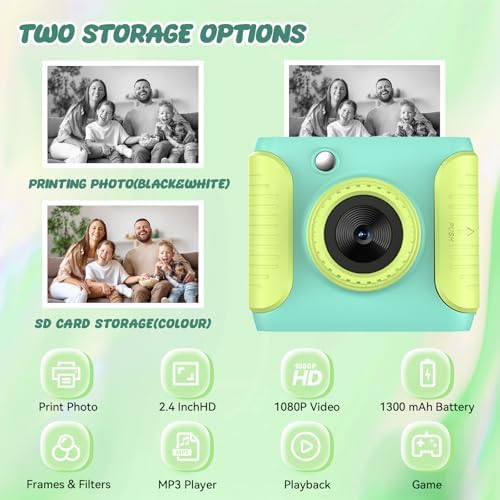 Kids Instant Print Camera,Christmas Birthday Gifts for Girls and Boys,1080P HD Video Digital Kids Camera with Print Paper&32G Card,Toddler Toy for 3-14 Years Old (Green) - Image 3
