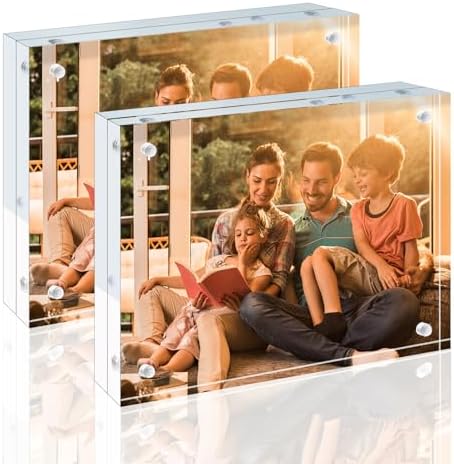 Egofine 5x7 Acrylic Frames 2 Pack, 20mm Thicker Frameless Clear Picture Frames, Double Sided Magnetic Picture Frames, Free Standing Desktop Display by Egofine
