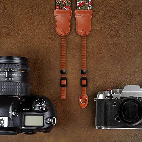 Padwa Lifestyle Green Flower Camera Strap for All DSLR Cameras,Double Layer Cowhide Ends,2" Wide Pure Cotton Embroidered Woven Camera Straps,Adjustable Neck & Shoulder Strap,Gift for Photographers - Image 6