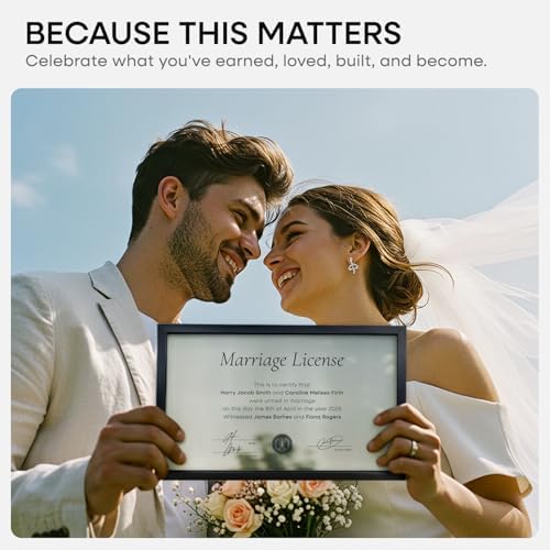 Homeforia 8.5x14 Black Marriage License Frame, High-End Metal, Glass - Image 2