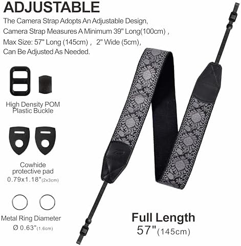 Padwa Lifestyle Camera Strap - 2" Retro Jacquard Embroidery Flower Camera Straps for Photographers,Adjustable Wide Camera Neck/Shoulder Strap with Genuine Leather Head for All DSLR/SLR Digital Cameras - Image 5