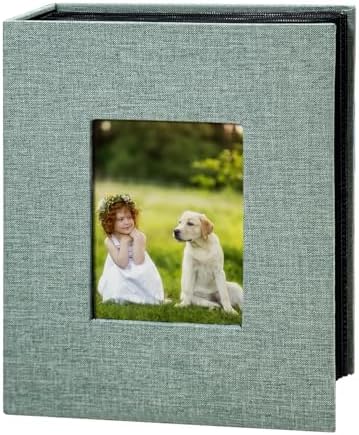 Photo Album 4x6 with 200 Pockets, Slip-in Picture Albums, Linen Cover Memory Book with Front Window, Black Page Vertical Photo Book for Wedding, Family, Anniversary, Baby, Vacation(Green) by HenPisen