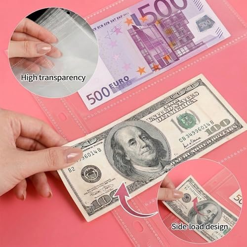 100 Pack （7.6x3.6inch ） 3 Pockets Currency Sleeves for 3 Ring Binder - Image 2