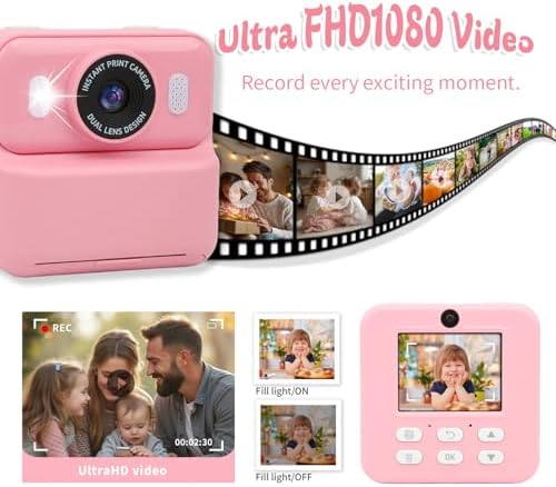 Kids Instant Print Camera,32GB Card, Dual Lens 1080P HD Video Camera for Boys Girls, Thermal Print Toy Camera, 16X Zoom, 2.4" IPS Screen, Puzzle Games, Christmas Birthday Gift for Kids 3-12 (Pink) - Image 4