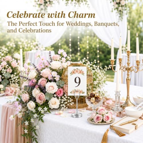 Radezon 12 Pcs Silver Table Number Holders, 4 Inch Tall Place Card Holders for Table, Sturdy Photo Picture Holders with Anti-Tip Base for Wedding Reception, Party, and Event Centerpiece - Image 7