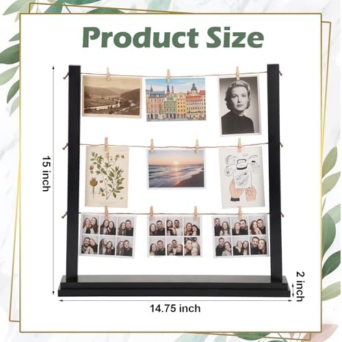 Cinnvoice Desk Photo Display Board with Clips Wooden Photo Holder for Table Picture Collage Board Tabletop Black Collage Frame Picture Postcard Display Stand Classroom Wedding Anniversary Home Decor - Image 2