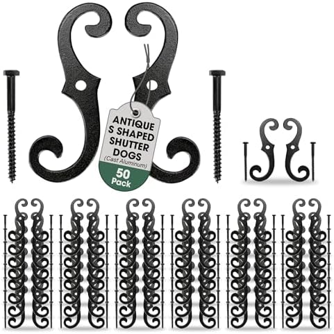 Renovators Supply Manufacturing Decorative S Style Window Shutter Dogs, Cast Aluminum, Rust Resistant Powder Coated, Includes Mounting Screws, 6.5 Inches, Pack of 50 Pairs by RenovatorsSupplyManufacturing