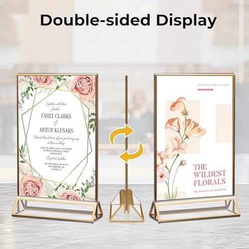 8 Pack Acrylic Sign Holder 4x6 Gold Frames, Wedding Table Number Holders Double Sided Vertical Clear Display Stand, Picture Holders for Tables, Menus, Flyers, Party and Office Decor - Image 5