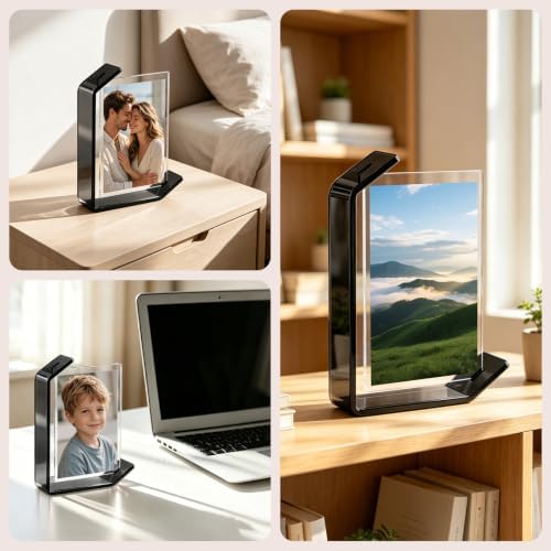 4x6inch L Shaped Acrylic Picture Frame, 2 Pack Double Sided Floating Photo Stand for Tabletop, Horizontal Vertical Display Holder Home Office Decor Family Wedding Anniversary, Black - Image 7