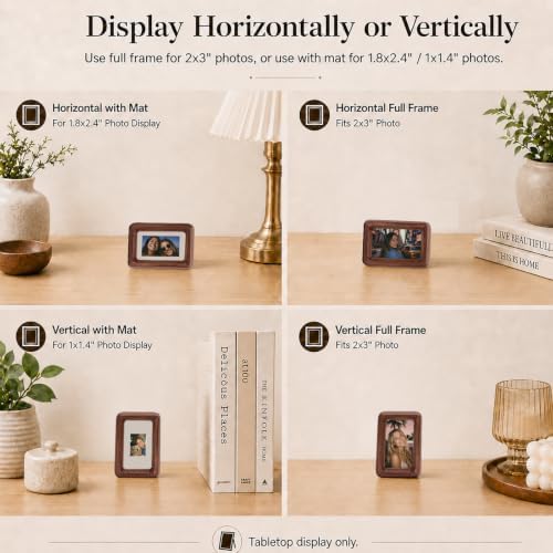 Natural American Black Walnut Wood Picture Frame with Plexiglass, 2x3 Inch Small Solid Wooden Photo Frame with Decorative Joinery Corners, Tabletop Display for Desk / Shelf, Horizontal / Vertical, Home Decor Holiday Gift, Compatible with Fujifilm insta... - Image 4