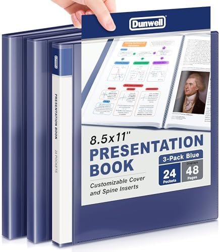 Dunwell Presentation Binder 24-Pocket, 8.5x11 Plastic Sleeves, 3 Pack, Blue by Dunwell