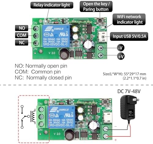 DieseRC 4x1 Channel WiFi Smart Switch with 1x Bluetooth Transmitter, DC 5V 12V 24V Passive Output Relay Module Ewelink APP WiFi Control Compatible with Alexa/Google Home, Inching/Self-Locking Switch - Image 6