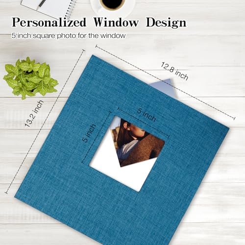 potricher Large Photo Album Self Adhesive 3x5 4x6 5x7 8x10 10x12 Pictures Linen Cover 80 Blank Pages Magnetic DIY Scrapbook Album with A Metallic Pen (Blue, 13.2x12.8 inches 80 Pages) - Image 2