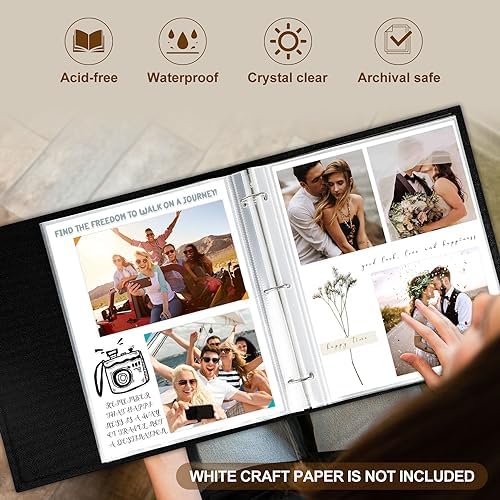 Lanpn 8.5x11 inch Scrapbook Photo Album, Linen Cover Archival Acid Free Top Load 3 Ring Binder Folder Photo Book 8.5 x 11 with 30 Plastic Sleeves 60 Pages (Blue) - Image 5
