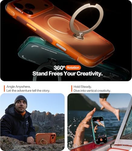 TORRAS Ostand Q3 Air for iPhone 17 Pro Max Case with 360 Magnetic Stand, Fit for MagSafe, Mil-Grade Drop Tested, Camera Control Button, Shockproof Phone Case for iPhone 17 Pro Max 6.9", Horizon Orange - Image 4
