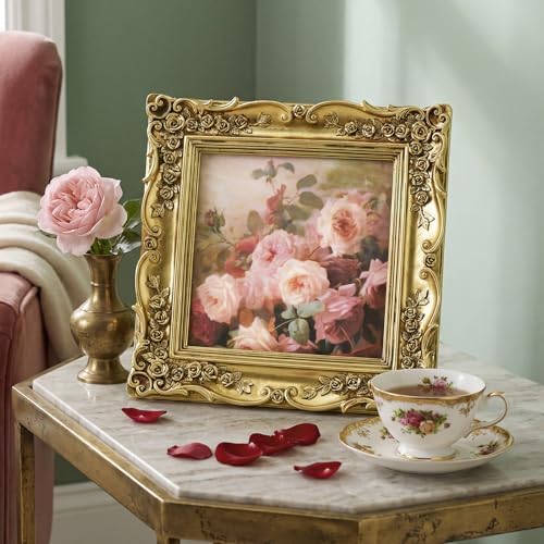 Cuspin 6x6 Gold Picture Frame Square Vintage Ornate Decorative Photo Frame - Image 2