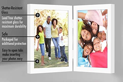 Americanflat Hinged 8x10 Picture Frame with Shatter-Resistant Glass - Double Picture Frames with Engineered Wood - Signature Collection - Photo Frame for Tabletop Display - White - Image 4