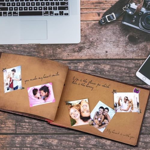 Adventure Book Handcrafted 11.92 x 7.62" Leather-Bound Scrapbook with 80 Pages, Embossed Lettering, Inspired by 'Up', Ideal for Photos, Weddings&Travel Memories Gift Box Included (Leather Scrapbook) - Image 6