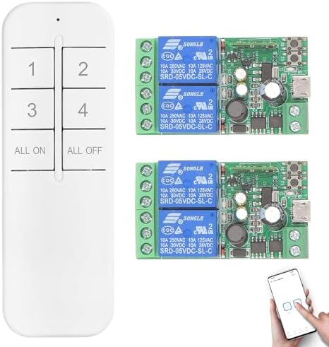 DieseRC 2x2 Channels WiFi Smart Switch with 1x Bluetooth Transmitter, DC 5V 12V 24V Passive Output Relay Module Ewelink APP WiFi Control Compatible with Alexa/Google Home, Inching/Self-Locking Switch by DieseRC