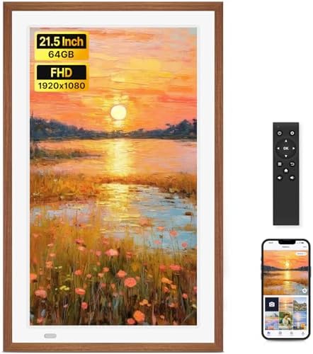 Uhale 21.5" Large Digital Picture Frame WiFi Wood with Remote Control, 1920 x 1080 FHD IPS No Touch Screen Electronic Photo Frames Wall Mount with 64GB, Support SD USB, Share Photos Videos Instantly by WONNIE