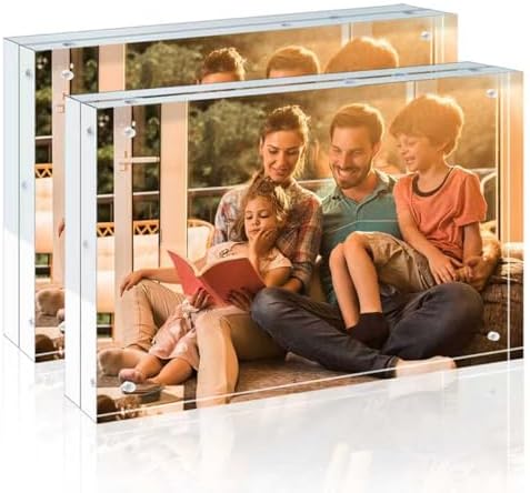 Egofine A4 Acrylic Frames 2 Pack, 20mm Thicker Frameless Clear Picture Frames, Double Sided Magnetic Picture Frames, Free Standing Desktop Display by Egofine