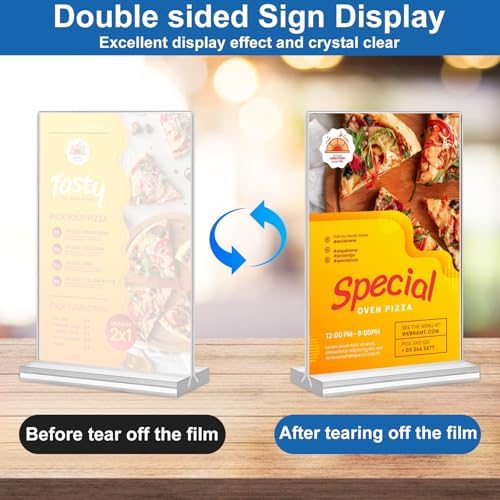 Acrylic Sign Holder 5x7,6 Pack Clear Plastic Table Display Vertical Double-Sided Desktop Display Stand Paper Holder Clear Table Sign Holder for Menu ad Frame Suitable Restaurants Meeting Office Store - Image 3