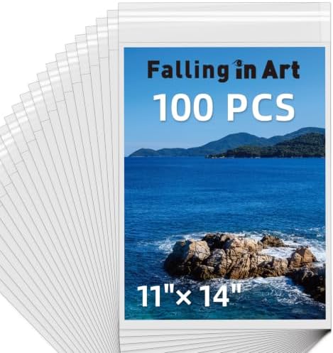 Falling in Art 100 Pack Acid Free Crystal Clear Sleeves Bags for 11x14 by FallinginArt