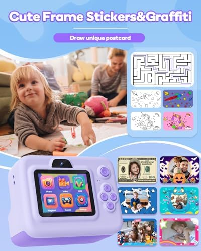 Instant Print Camera for Kids,2.4 Inch Screen Kids Instant Cameras, Christmas Birthday Gifts for Girls Age 3-12, Portable Toddler Toy for 3 4 5 6 7 8 9 10 Year Old Girls Boys Purple - Image 3