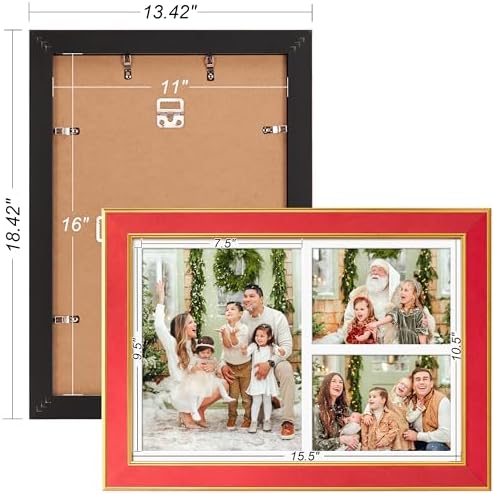 Suede P538-1116 11x16 Picture Frame Display 3 Opening One 8x10 Picture Frames and 5x7 Double Picture Frames Collage Wall Decor with Mat,Multi Photo Frame for Plexiglass,Wall Decor,1Pack,Red - Image 4