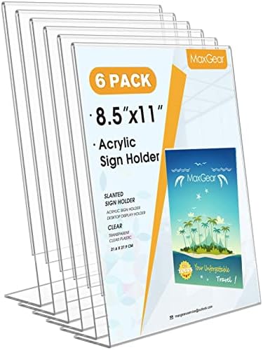 MaxGear Acrylic Sign Holder, 8.5 x 11 L-Shape Plastic Display Stand, 6 Pack by MaxGear
