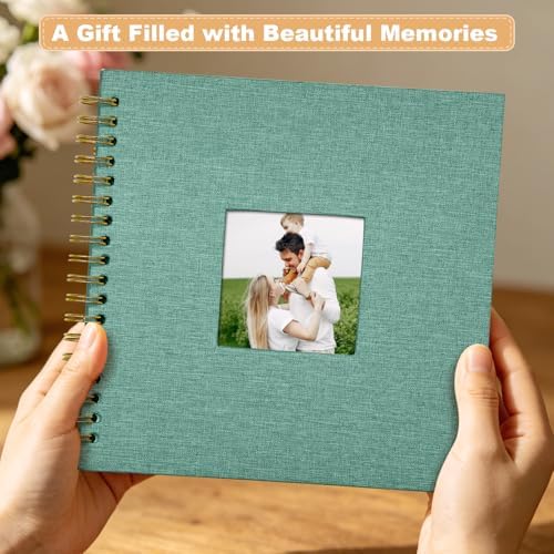 Scrapbook Photo Album Linen Cover, 8 x 8 Inch Hardcover Kraft White Pages Memory Book, for Travel Wedding Guest Book Christmas Baby Shower (20 Sheets/ 40 Pages,Green) - Image 6