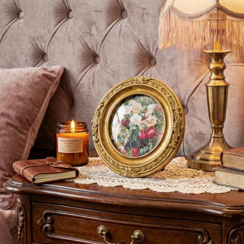 Cuspin Vintage Picture Frame 4x4 Gold Frame, Ornate Round Resin Frame - Image 3
