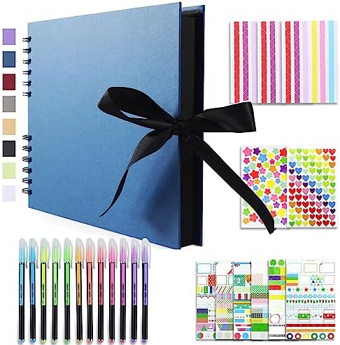 Vienrose Scrapbook Album 80 Pages, DIY Photo Album with Accessories, Navy blue Kraft Paper Memory Book for Wedding, Birthday, Travel, Christmas, Mother’s Day, 11x8 Inches by Vienrose