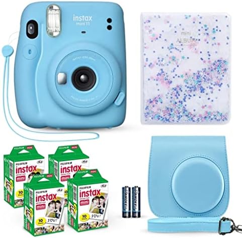 Fujifilm Instax Mini 11 Instant Camera Sky Blue + Fuji Film Value Pack (40 Sheets) + Shutter Accessories Bundle, Incl. Compatible Carrying Case, Quicksand Beads Photo Album 64 Pockets by FUJIFILM