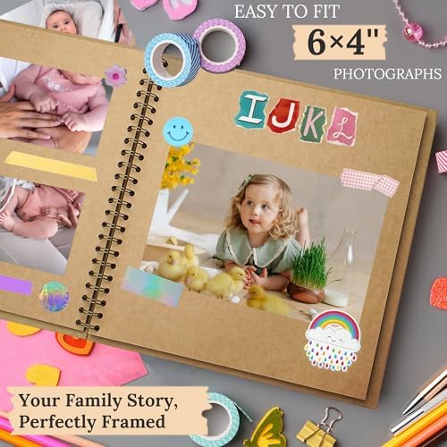 Scrapbook Photo Album 8"x8" 20 Sheets 40 Pages Hardcover Kraft Paper Khaki - Image 5