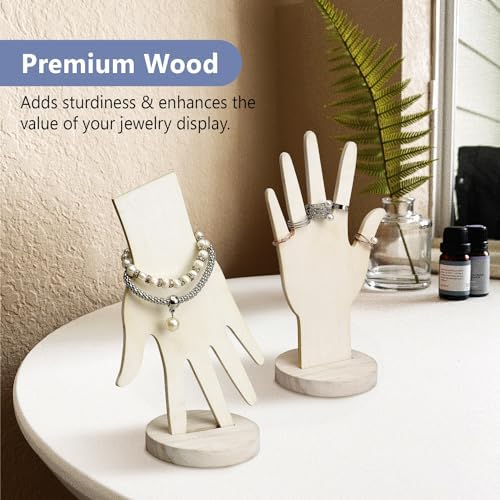 MOOCA 6-Piece Wooden Hand Jewelry Display Set, Wall Mount or Stand - Image 5