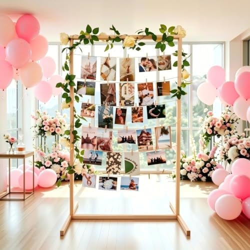 47 Inch Photo Display Stand Wooden with String Lights & 50 Clips - Sturdy Floor Standing Picture Stands, Hanging Photo Display Board for Wedding Reception, Party & Graduation Decorations 2026 (Natural Pine) - Image 4