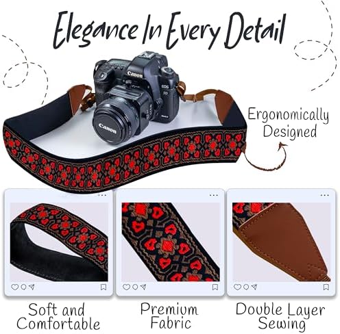Art Tribute Camera Strap - Shoulder, Crossbody & Neck Camera Strap for Photographers, Fits All Cameras, Canon Nikon Sony Fujifilm, Padded Strap W/Quick Release, Embroidered Cotton & Leather Ends - Image 3